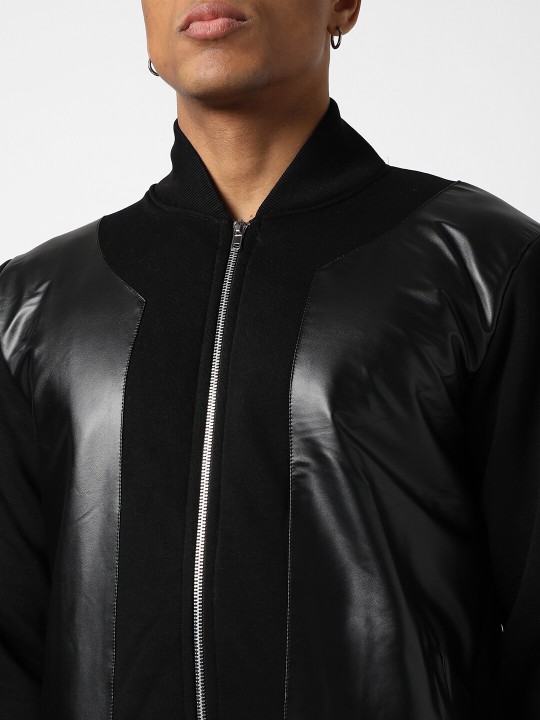 Men Black Leather Windcheater Outdoor Biker Jacket