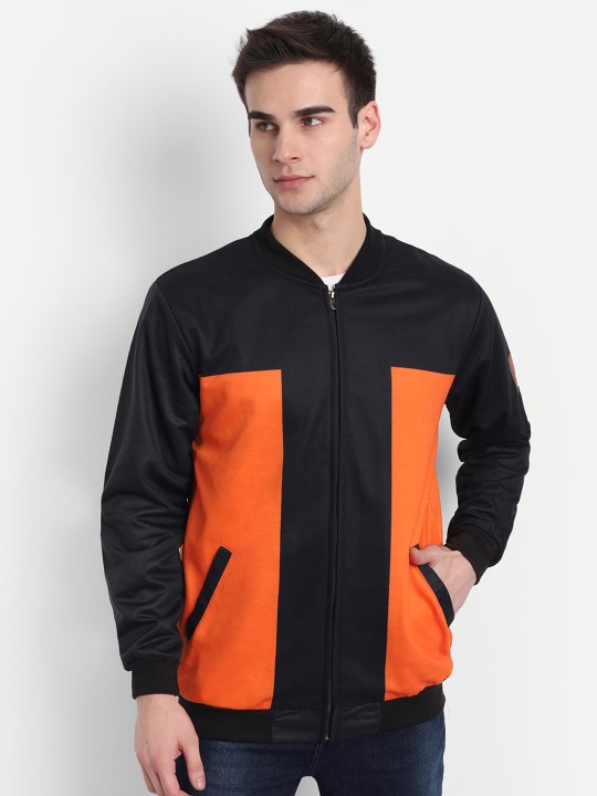 Men Black Anime Printed Naruto Shinobi Bomber Jacket