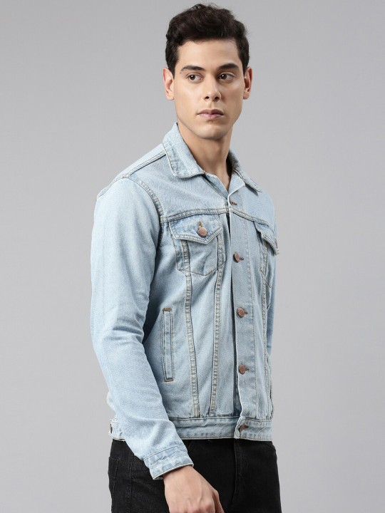 Men Blue Denim Jacket with Patchwork