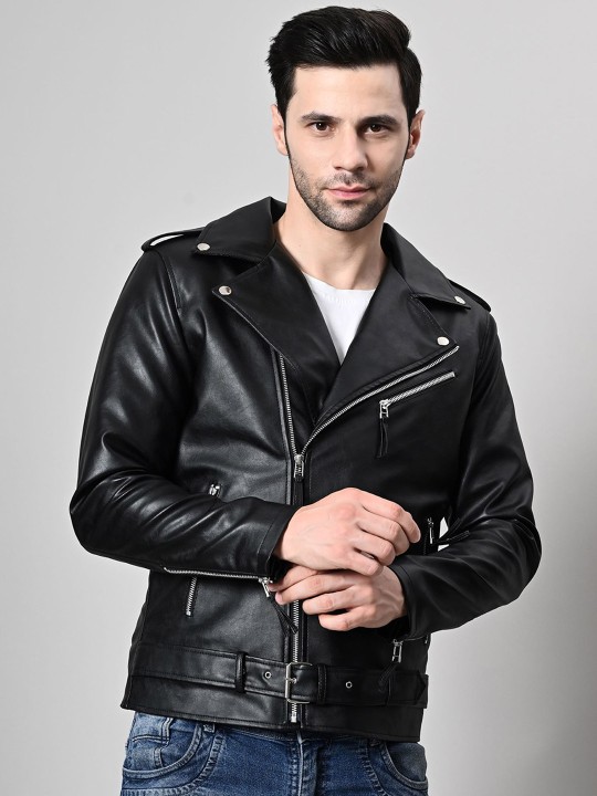 Men Lapel Collar Solid Casual Biker Jacket