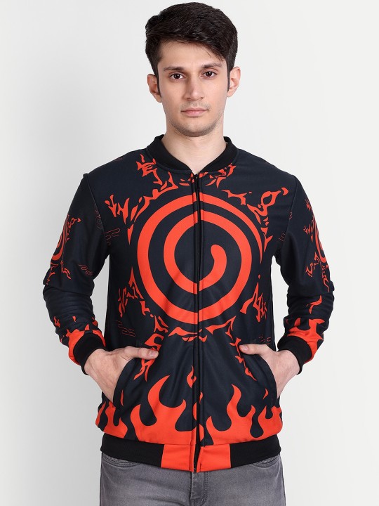 Naruto Anime Graphic Printed Mandarin Collar Bomber Jacket