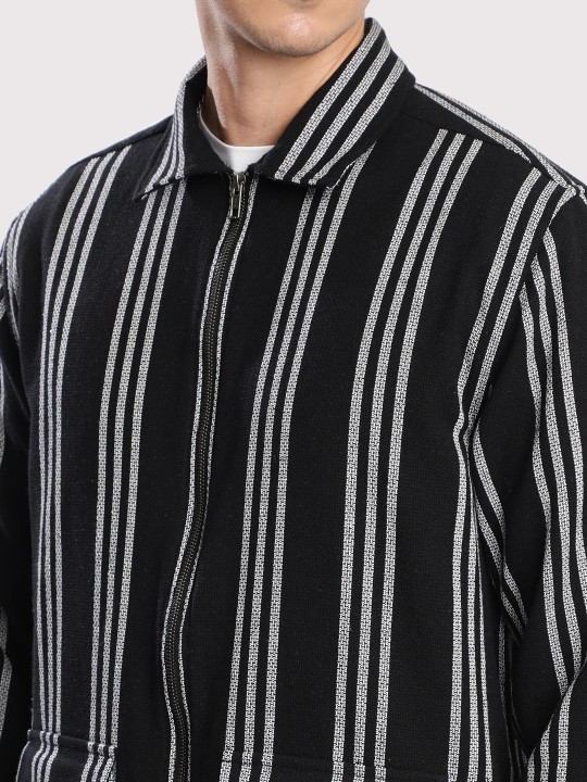 Men Striped Open Front Jacket