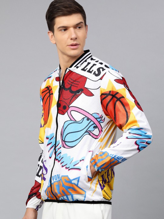 Men White & Red Logo Mash Print Tailored Jacket