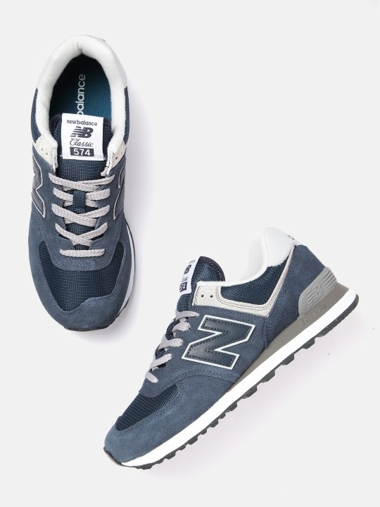 Men 574 Navy Blue Woven Design Sneakers