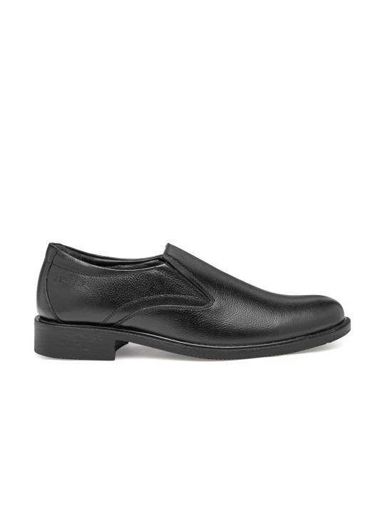 Men Black Leather Formal Slip-Ons