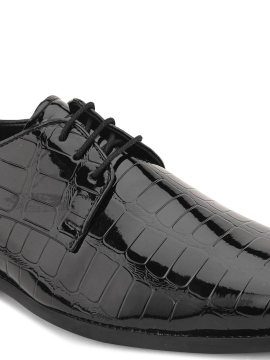 Men Textured Leather Lace-Up Formal Derbys