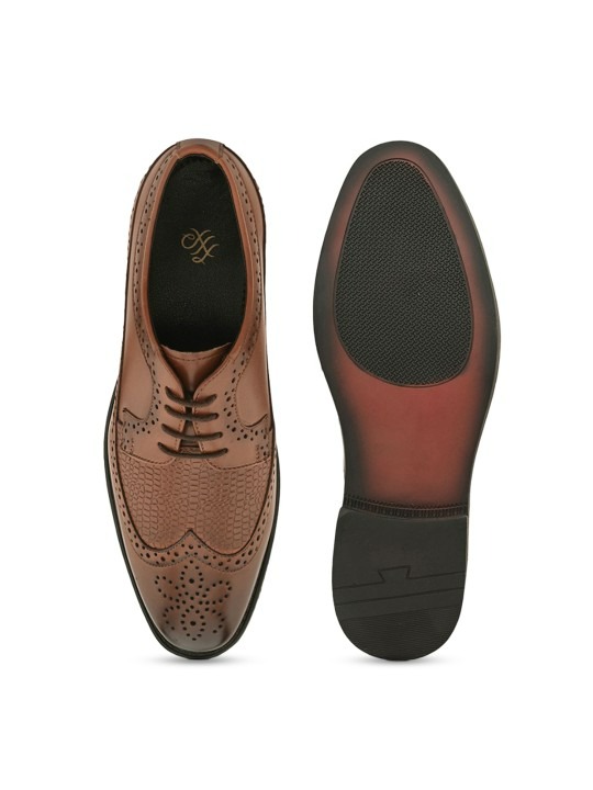 Men Textured Round Toe Formal Brogues