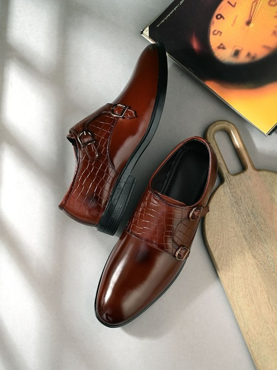 Men Textured PU Formal Monk Shoes