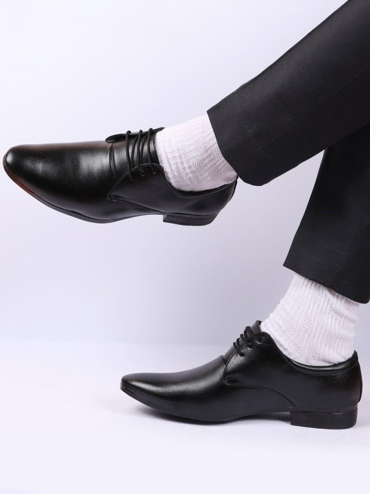 Men Textured Lace-Up Formal Derbys