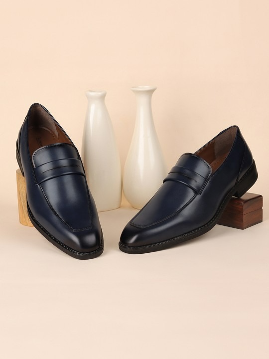 Men Federal Blue Formal Slip-On Moccasin Shoes