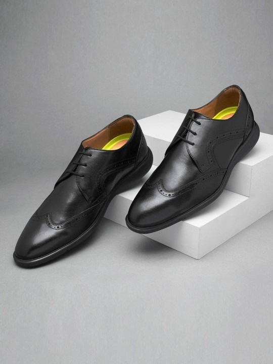 Men Perforated Leather Formal Derbys