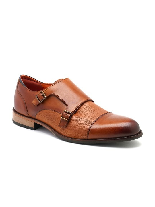 Men Textured Leather Formal Monk Shoes