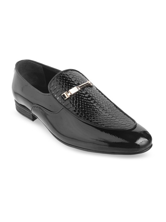 Men Black Textured Leather Formal Loafers