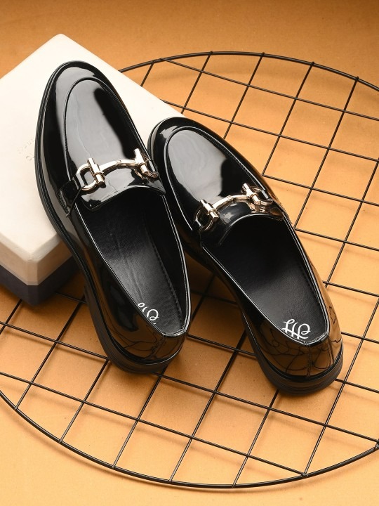 Men Round Toe Leather Horsebit Formal Loafers