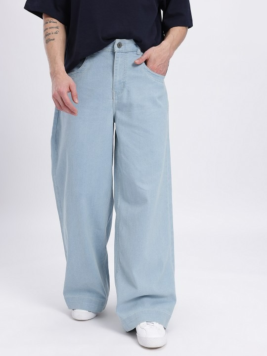 Men Mid-Rise Stretchable Loose Fit Wide Leg Jeans