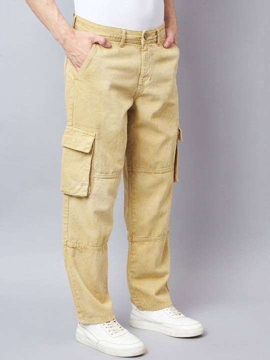 Men Relaxed Fit Mid Rise Clean Look Cotton Cargo Denim Jeans