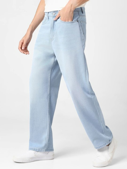 Men Loose Relaxed Fit Heavy Fade Jeans