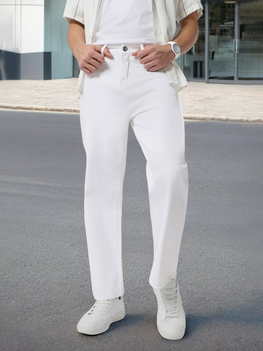 Men Loose Fit Washed Non-Stretchable Jeans