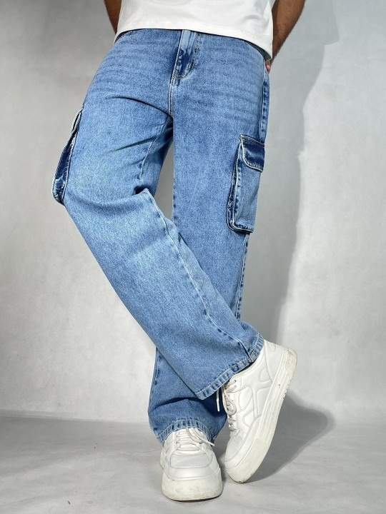 Men Baggy Fit Mid-Rise Clean Look Heavy Fade Jeans