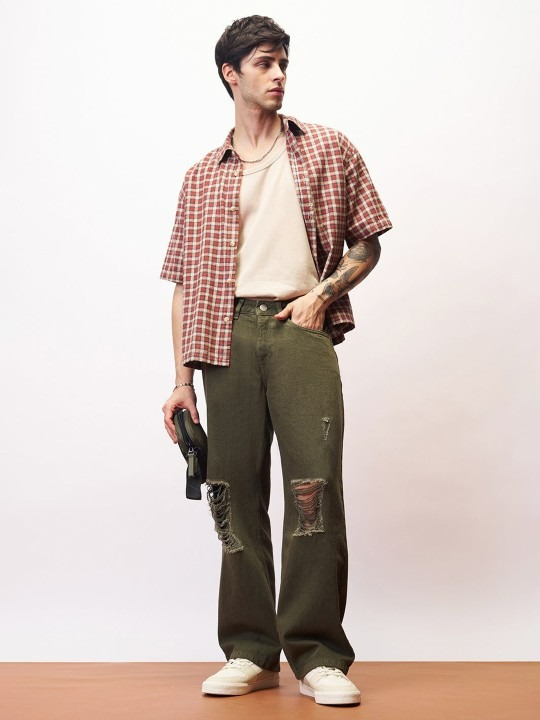 Men Distressed Wide Jeans