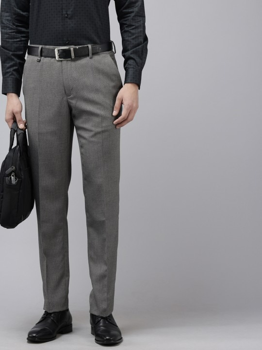 Men Textured Slim Fit Formal Trousers