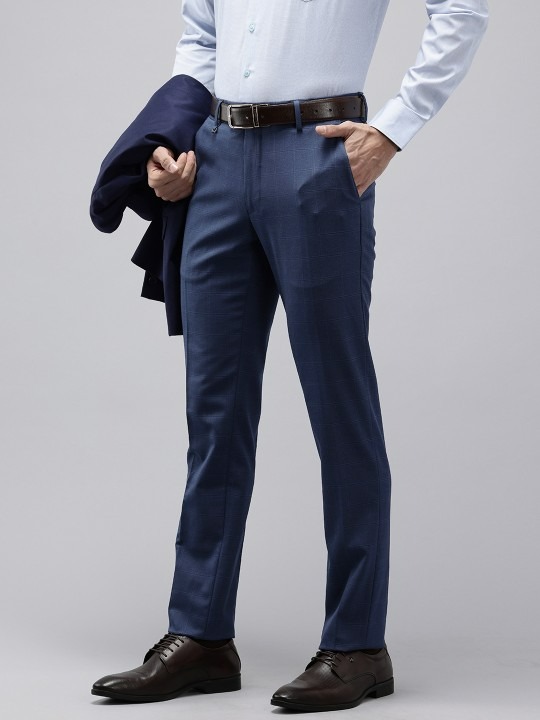Men Checked Slim Fit Formal Trousers
