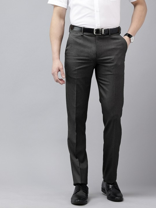 Textured Slim Fit Formal Trousers Men