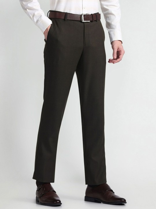 Men Tailored Fit Mid Rise Checked Trousers