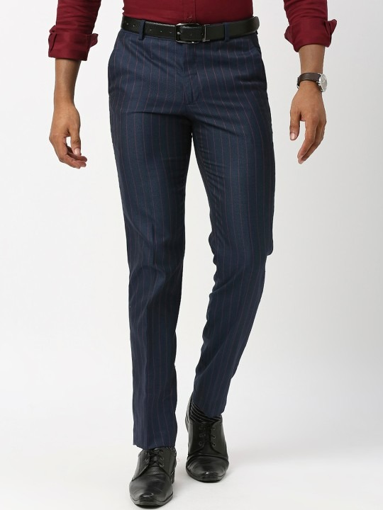 Men Textured Mid-Rise Slim Fit Formal Trousers
