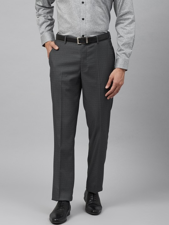 Men Slim Fit Self Checked Formal Trousers