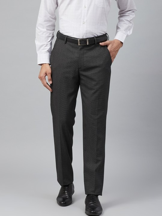 Men Slim Fit Micro Checked Formal Trousers