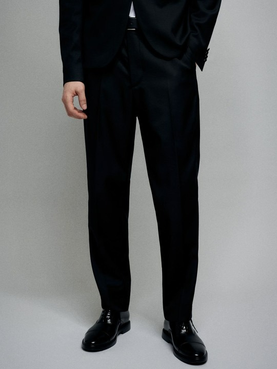 Slim Fit Wool-Blend Tuxedo Formal Trousers