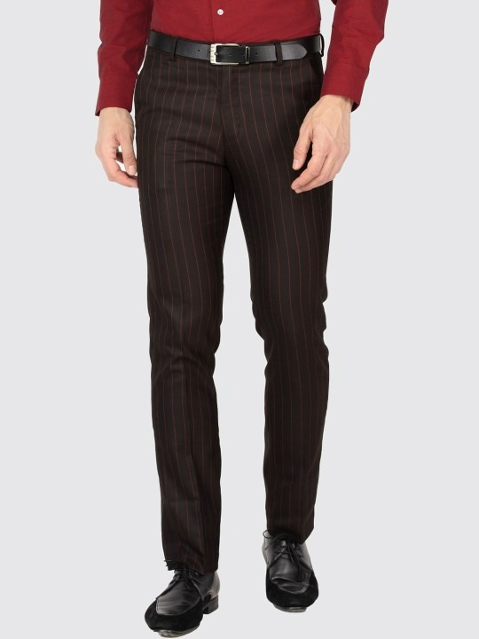 Men Striped Smart Slim Fit Easy Wash Formal Trousers