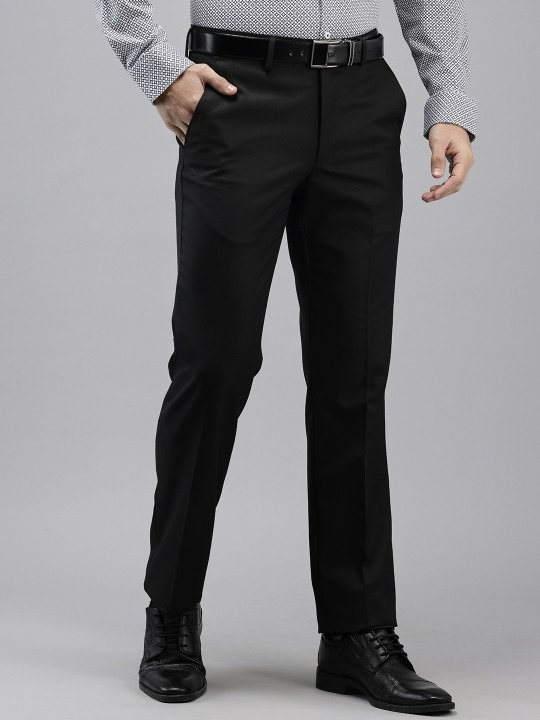 Men Textured Slim Fit Trousers Formal