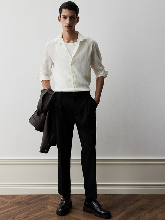 Men Mid Rise Tailored Cotton Trousers