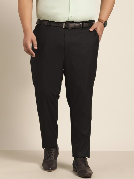 Men Plus Size Charcoal Grey Solid Formal Trousers