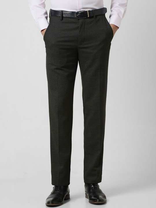 Men Self Design Mid-Rise Slim Fit Formal Trousers
