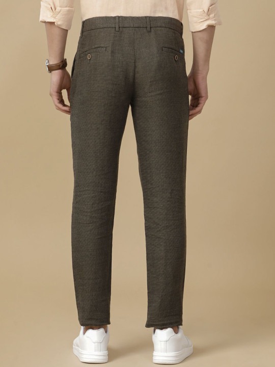 Men Checked Contemporary Fit Linen Trousers