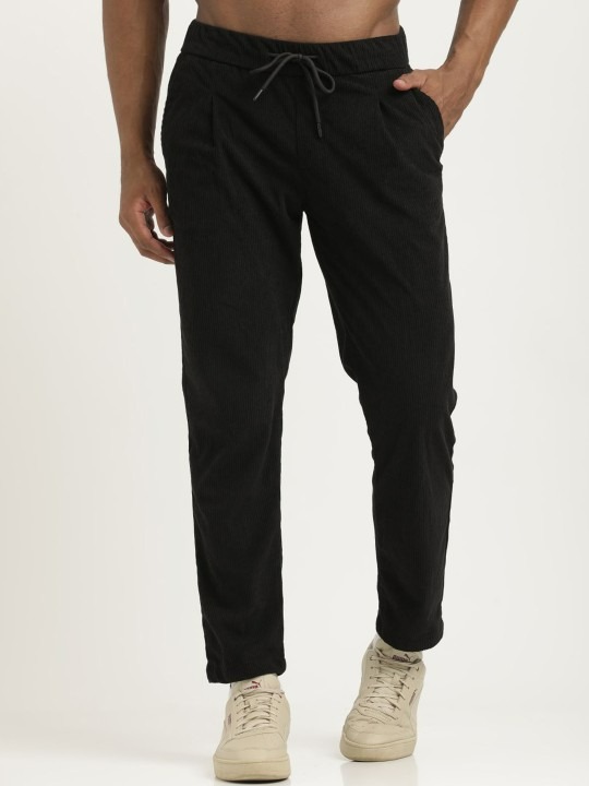 Men Smart Mid-Rise Corduroy Pleated Trousers