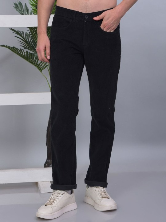 Men Straight Fit Corduroy Chinos Trousers