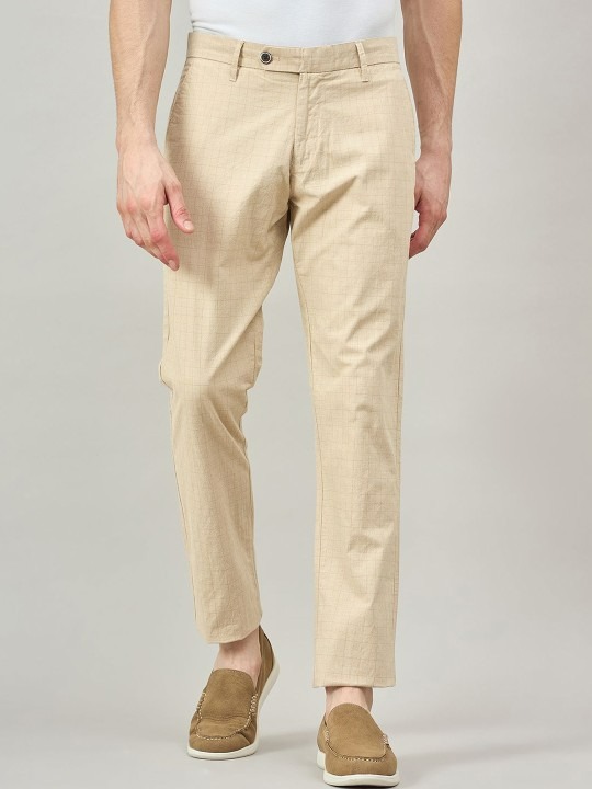 Men Slim Fit Low-Rise Flat-Front Cotton Chinos Trousers