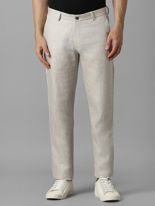 Men Textured Pure Linen Slim Fit Trousers