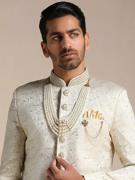 Men Brocade Self-Design Sherwani Set