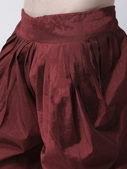 Men Black & Maroon Solid Sherwani With Dhoti Pants