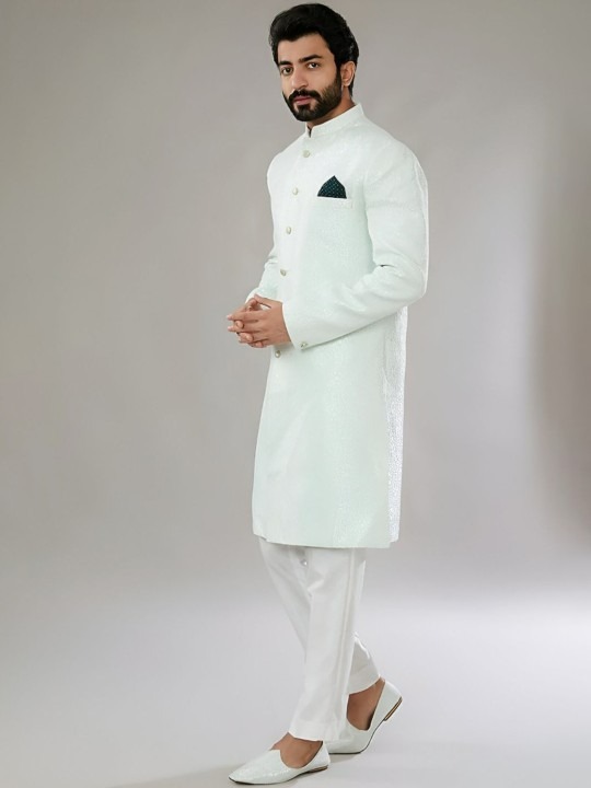 Self-Design Mandarin Collar Sherwani