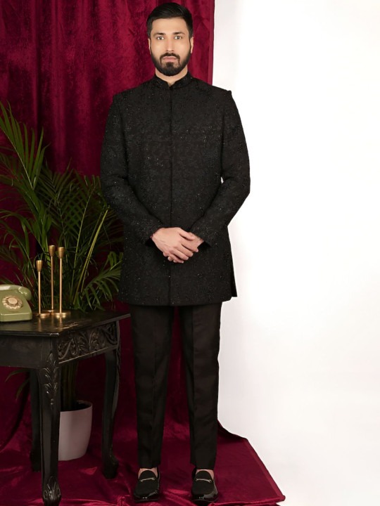 Embroidered Mandarin Collar Sherwani Set