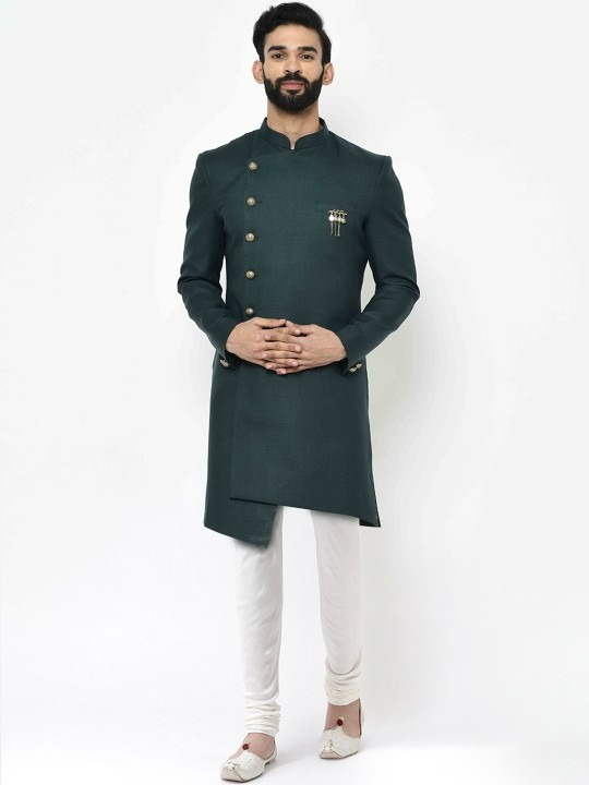 Men Solid Cotton Indowestern Sherwani Set
