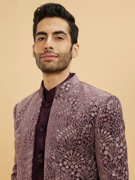 Men Embroidery Mirror Work Sherwani Set