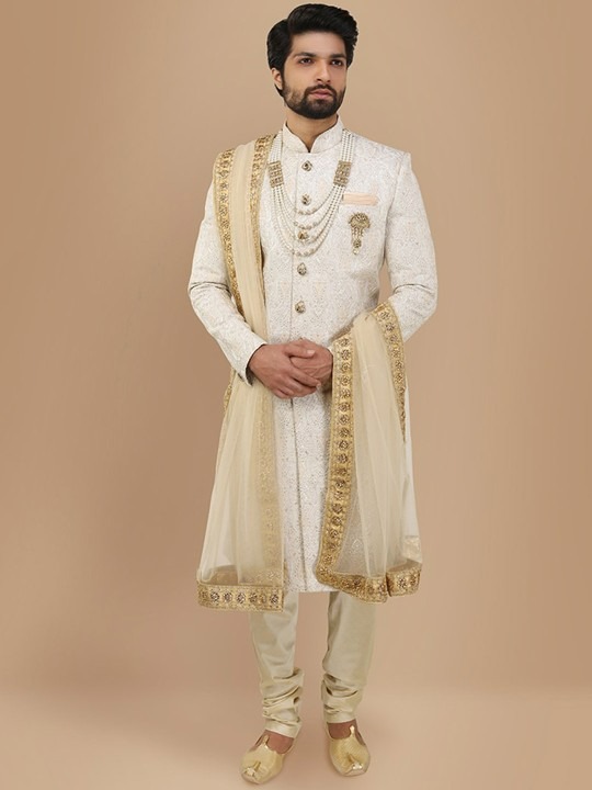 Self-Design Art Silk Traditional Sherwani Set