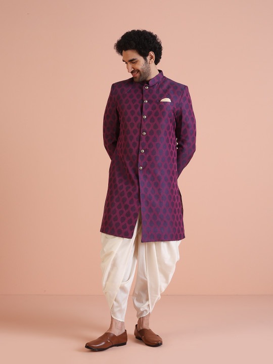 Men Woven Design Indowestern Sherwani Set